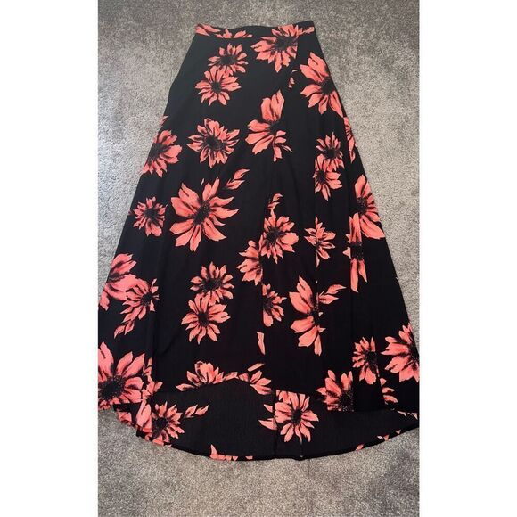 Forever 21 Black Maxi Skirt Orange Sunflower Florals Small - Picture 7 of 8